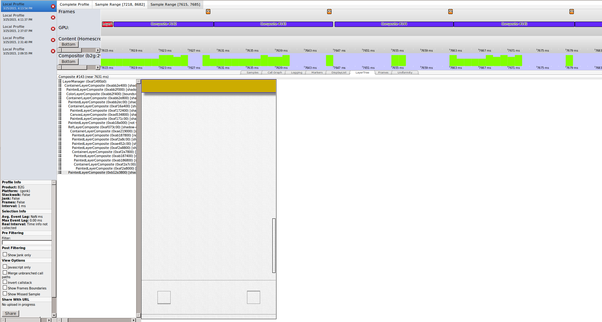 Screenshot of layer tree view in Cleopatra, with no textures.