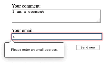 ๏ปฟAn invalid email input showing the message "Please enter an email address."