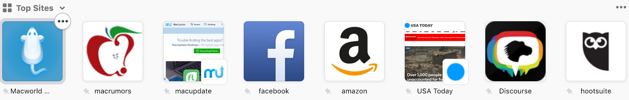 Screenshot showing what the Firefox Top Sites box looks like